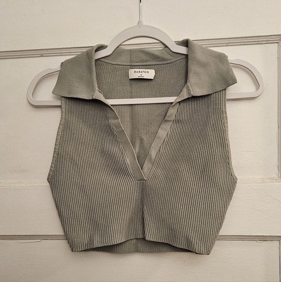 Babaton Tops - Babaton Sculpt Knit Ribbed V-Neck Crop Top